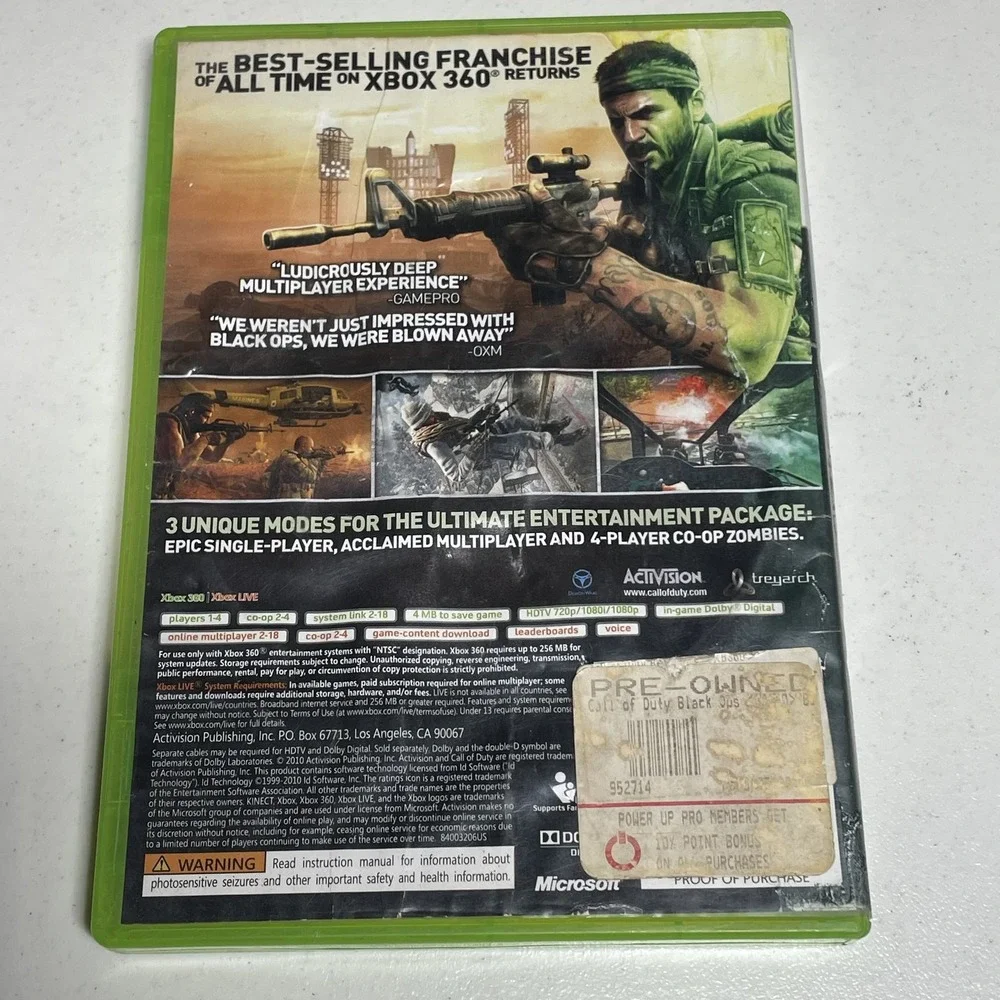 Call of Duty Black Ops Xbox 360 Video Game Complete Tested Shooter Activision